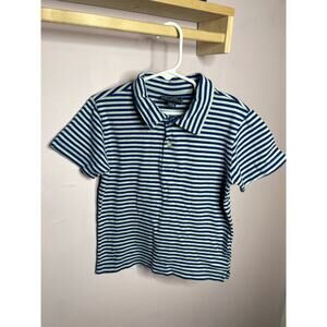 Oscar De La Renta Boys Striped Cotton Polo Size 6Y Blue Navy Short Sleeve